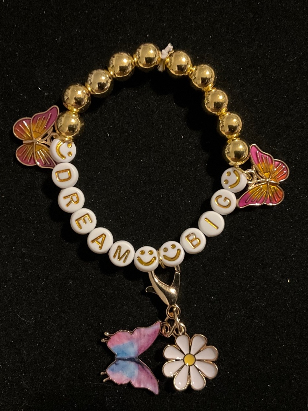 Dream Big Butterfly Stretch Bracelet Gold Beads - Parky’s Place Handmade